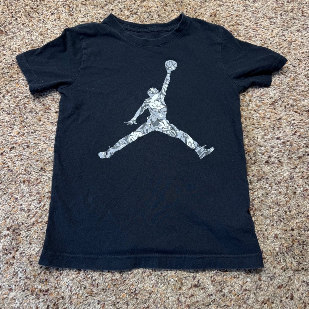 Jordan Boys Black Short Sleeve Jumpman Graphic Doodle Logo T-Shirt Size Small